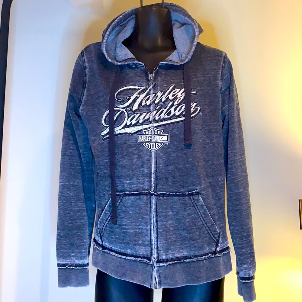 COPY - Women’s Medium Harley Davidson Distressed Zip Hoodie